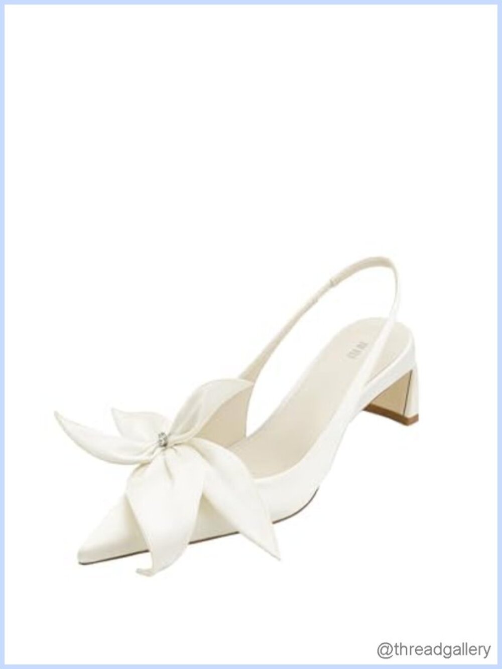 Queena Floral Appliques Satin Slingback Pumps Mid-Heel Closed Toe